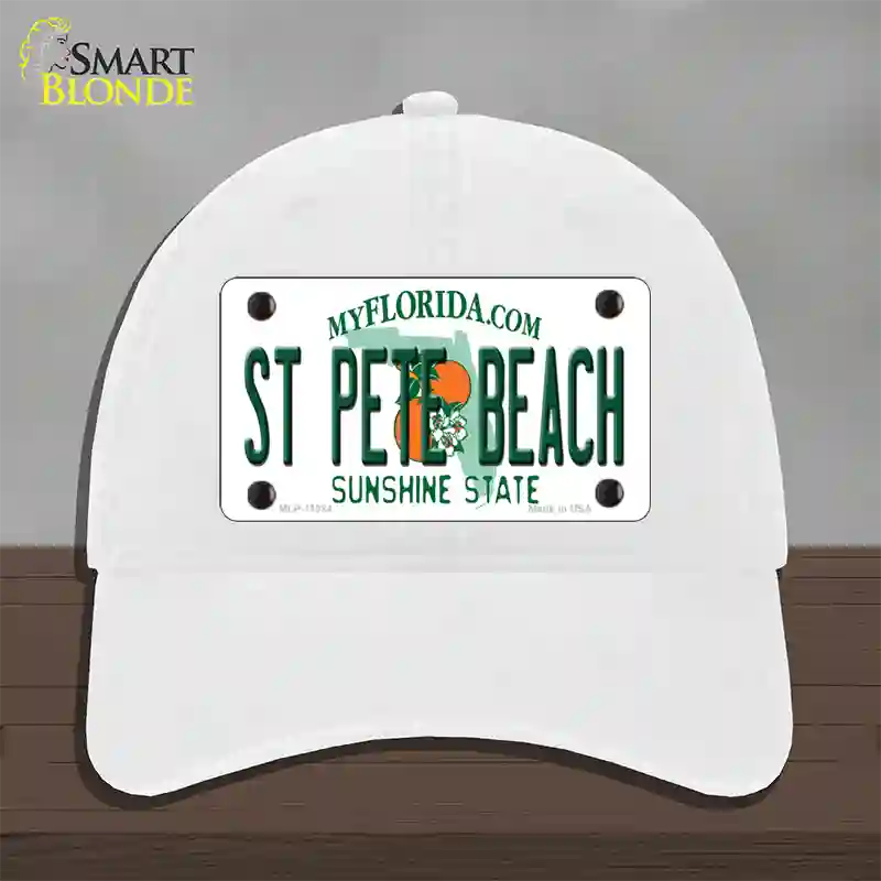 St Pete Beach Florida Novelty License Plate Hat Unconstructed Cotton / White