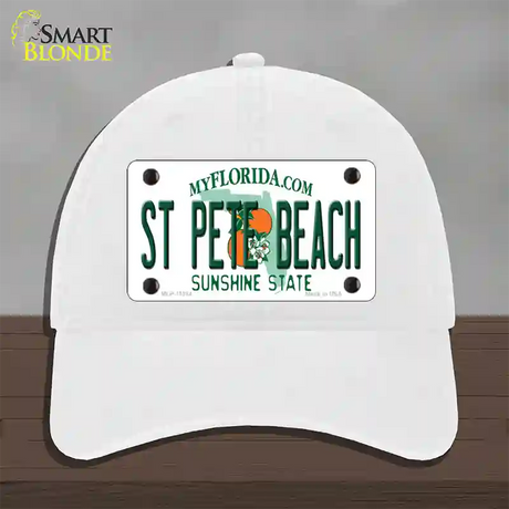 St Pete Beach Florida Novelty License Plate Hat Unconstructed Cotton / White