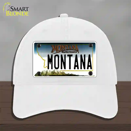 Montana State Novelty License Plate Hat Unconstructed Cotton / White