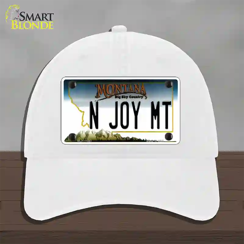 N Joy MT Montana State Novelty License Plate Hat Unconstructed Cotton / White