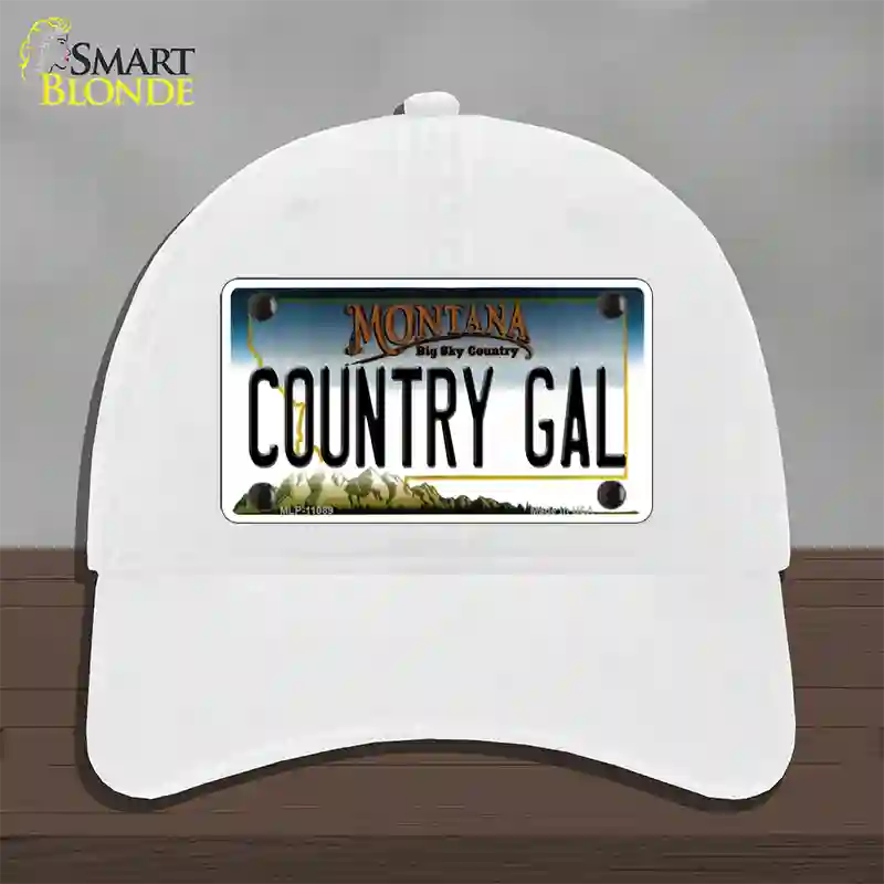 Country Gal Montana State Novelty License Plate Hat Unconstructed Cotton / White