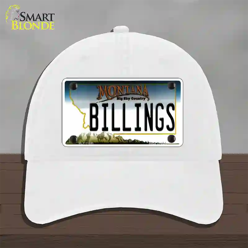 Billings Montana State Novelty License Plate Hat Unconstructed Cotton / White