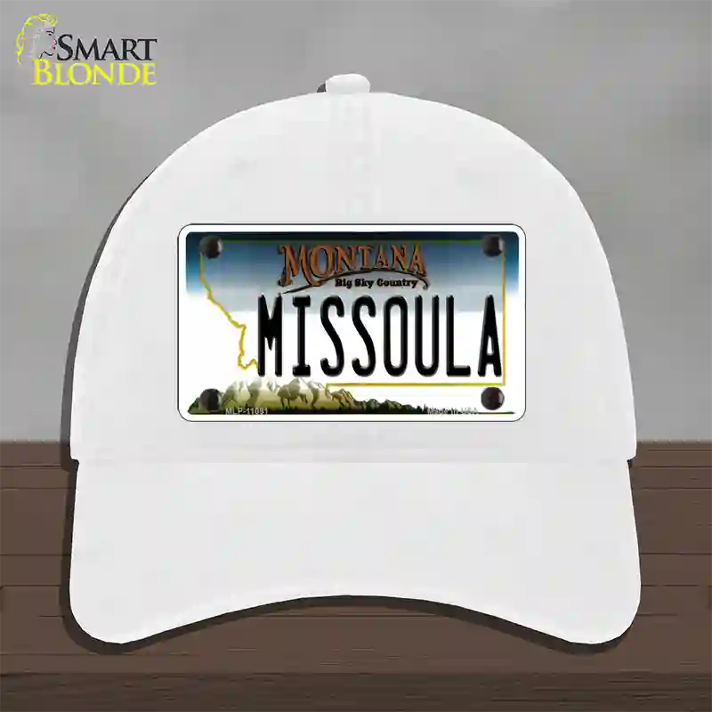 Missoula Montana State Novelty License Plate Hat Unconstructed Cotton / White