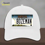 Bozeman Montana State Novelty License Plate Hat Unconstructed Cotton / White