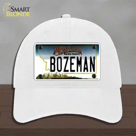 Bozeman Montana State Novelty License Plate Hat Unconstructed Cotton / White