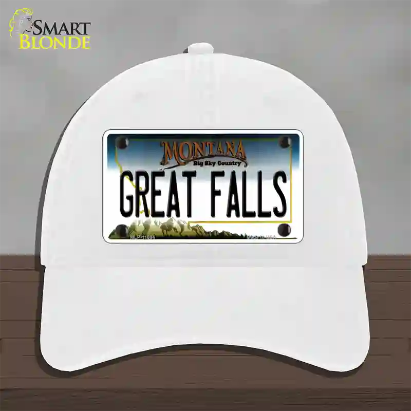 Great Falls Montana State Novelty License Plate Hat Unconstructed Cotton / White