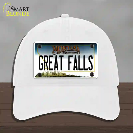 Great Falls Montana State Novelty License Plate Hat Unconstructed Cotton / White