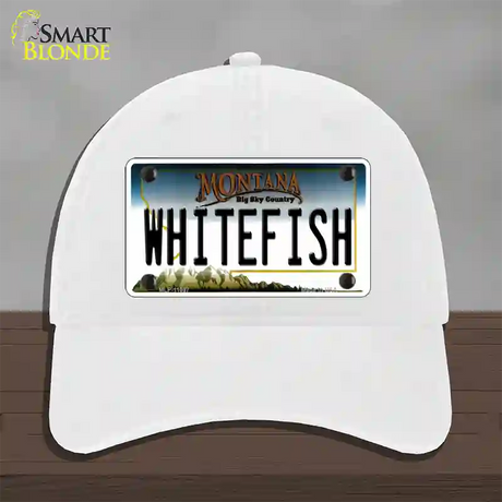 Whitefish Montana State Novelty License Plate Hat Unconstructed Cotton / White