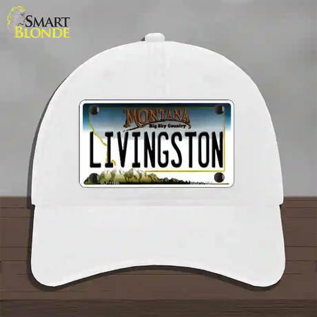 Livingston Montana State Novelty License Plate Hat Unconstructed Cotton / White