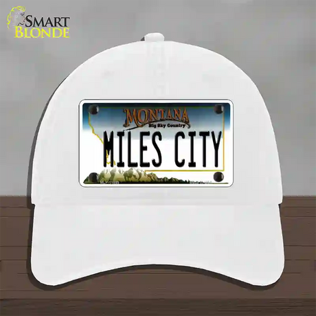 Miles City Montana State Novelty License Plate Hat Unconstructed Cotton / White