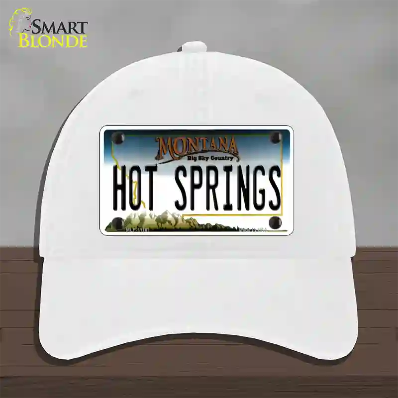 Hot Springs Montana State Novelty License Plate Hat Unconstructed Cotton / White