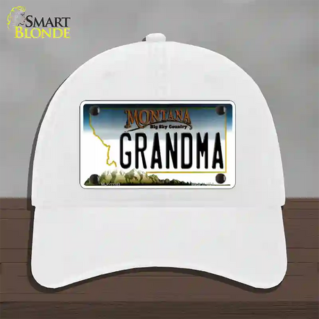 Grandma Montana State Novelty License Plate Hat Unconstructed Cotton / White