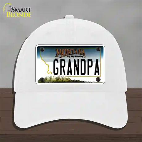 Grandpa Montana State Novelty License Plate Hat Unconstructed Cotton / White