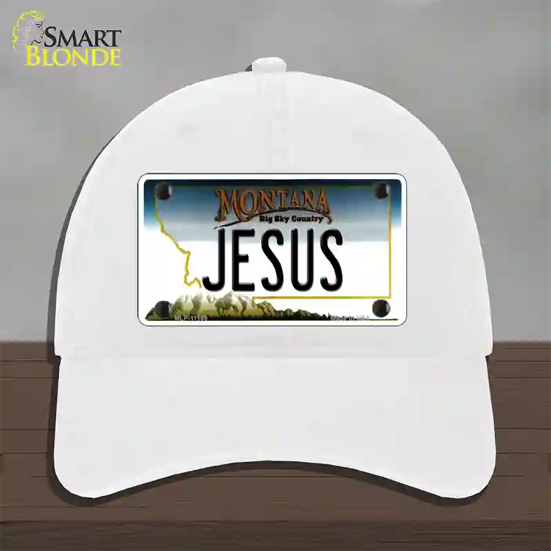 Jesus Montana State Novelty License Plate Hat Unconstructed Cotton / White