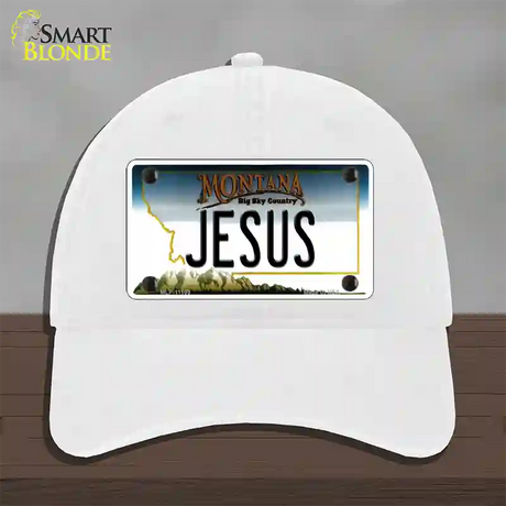 Jesus Montana State Novelty License Plate Hat Unconstructed Cotton / White