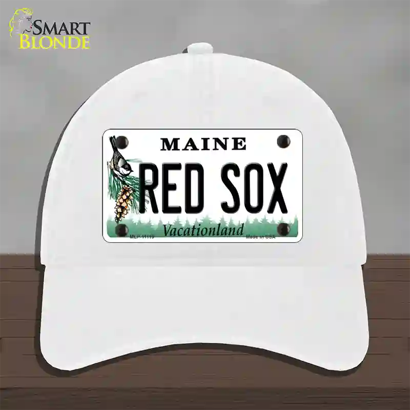 Red Sox Maine Novelty License Plate Hat Unconstructed Cotton / White