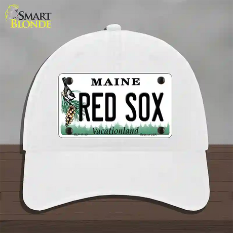 Red Sox Maine Novelty License Plate Hat Unconstructed Cotton / White