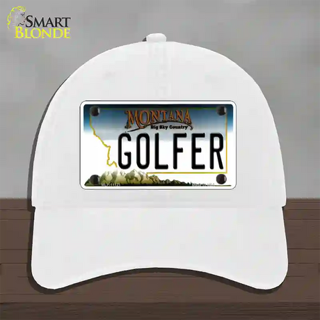 Golfer Montana State Novelty License Plate Hat Unconstructed Cotton / White