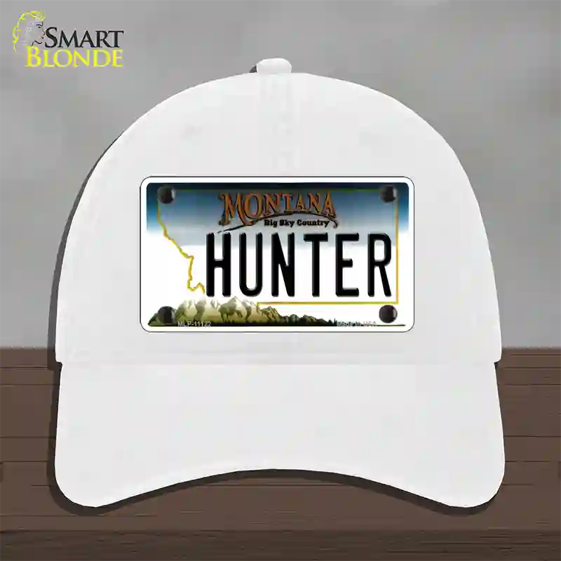 Hunter Montana State Novelty License Plate Hat Unconstructed Cotton / White