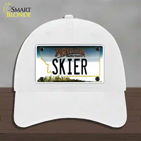 Skier Montana State Novelty License Plate Hat Unconstructed Cotton / White