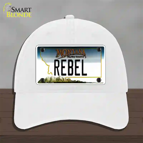 Rebel Montana State Novelty License Plate Hat Unconstructed Cotton / White