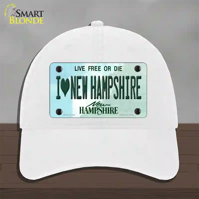 I Love New Hampshire State Novelty License Plate Hat Unconstructed Cotton / White