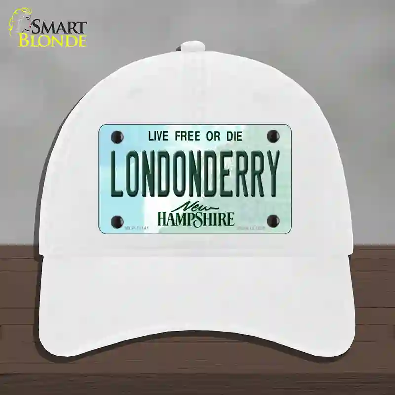 Londonderry New Hampshire State Novelty License Plate Hat Unconstructed Cotton / White