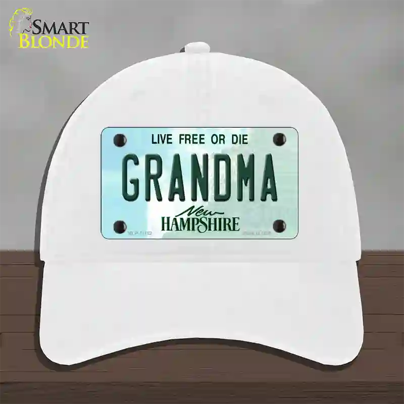 Grandma New Hampshire State Novelty License Plate Hat Unconstructed Cotton / White