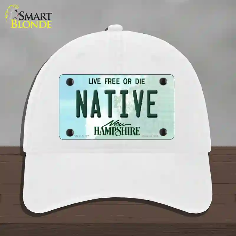 Native New Hampshire State Novelty License Plate Hat Unconstructed Cotton / White