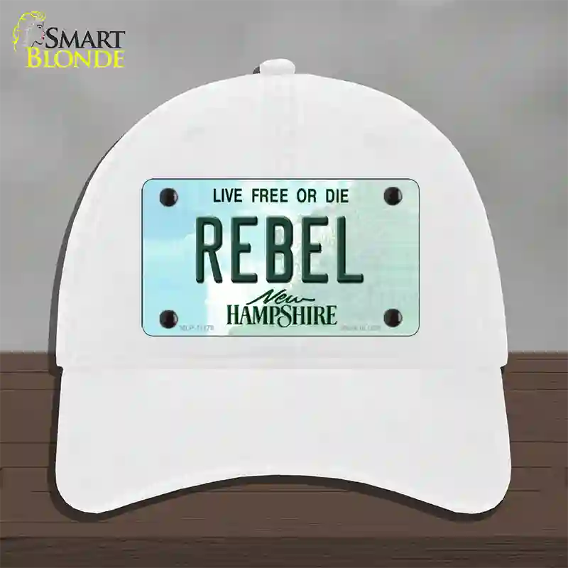 Rebel New Hampshire State Novelty License Plate Hat Unconstructed Cotton / White