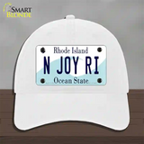 N Joy RI Rhode Island State Novelty License Plate Hat Unconstructed Cotton / White