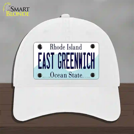 East Greenwich Rhode Island State Novelty License Plate Hat Unconstructed Cotton / White