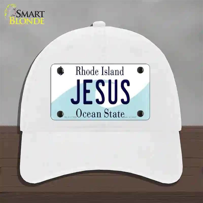 Jesus Rhode Island State Novelty License Plate Hat Unconstructed Cotton / White