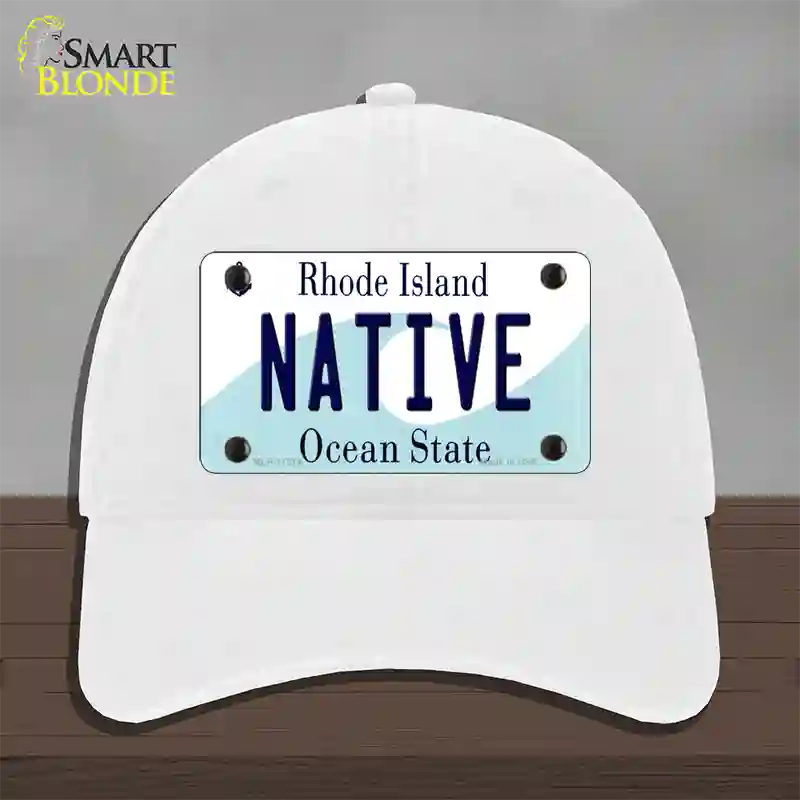 Native Rhode Island State Novelty License Plate Hat Unconstructed Cotton / White