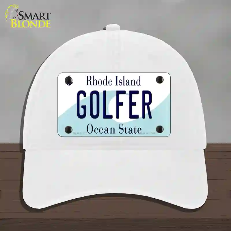 Golfer Rhode Island State Novelty License Plate Hat Unconstructed Cotton / White