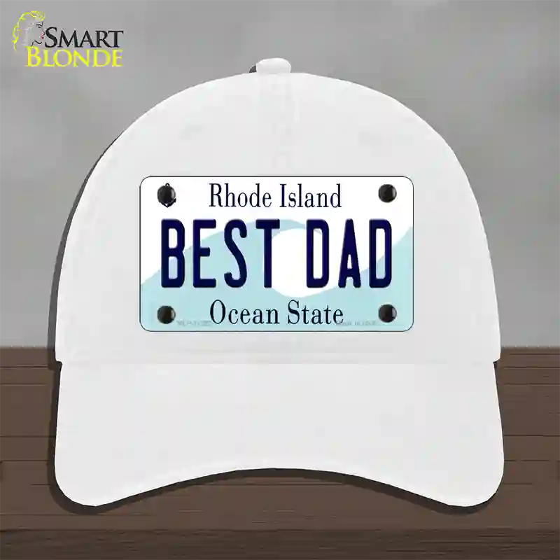 Best Dad Rhode Island State Novelty License Plate Hat Unconstructed Cotton / White