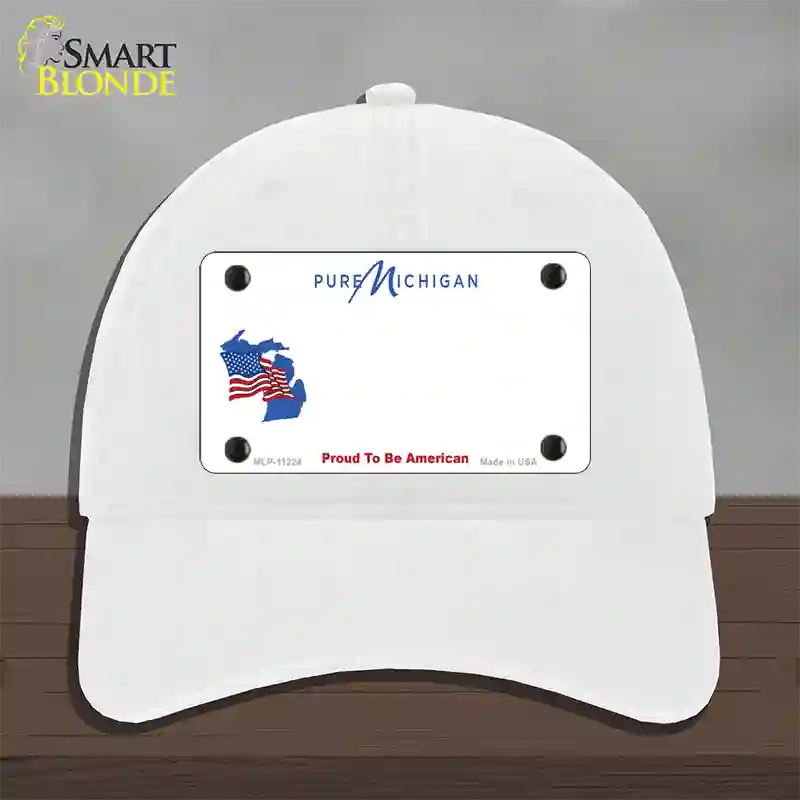 Pure Michigan Proud To Be American Novelty License Plate Hat Unconstructed Cotton / White