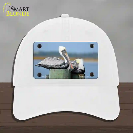 Pelican Two On Pier Novelty License Plate Hat Unconstructed Cotton / White