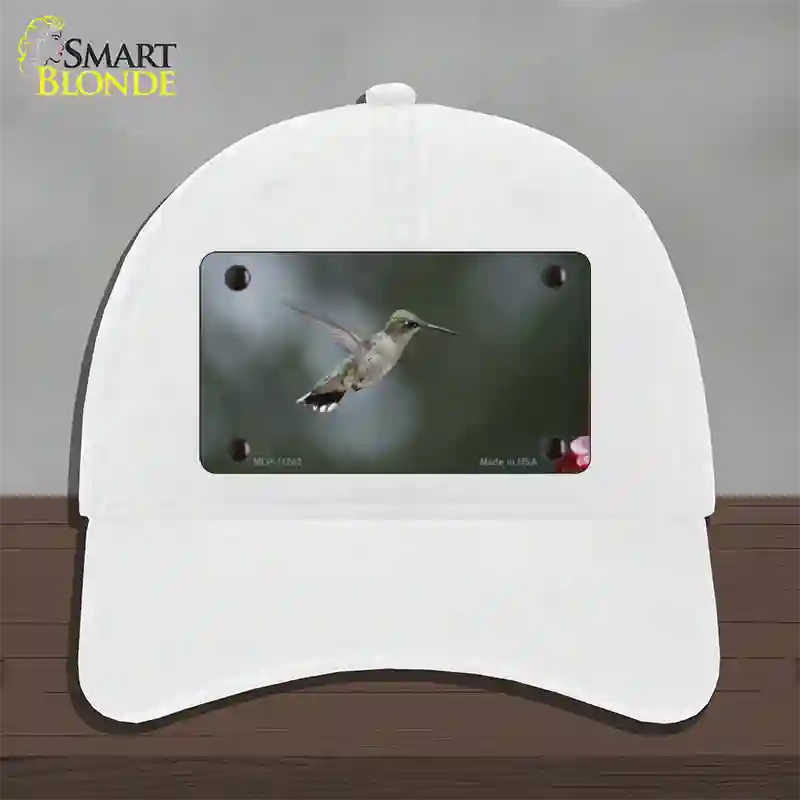 Hummingbird In Flight Novelty License Plate Hat Unconstructed Cotton / White