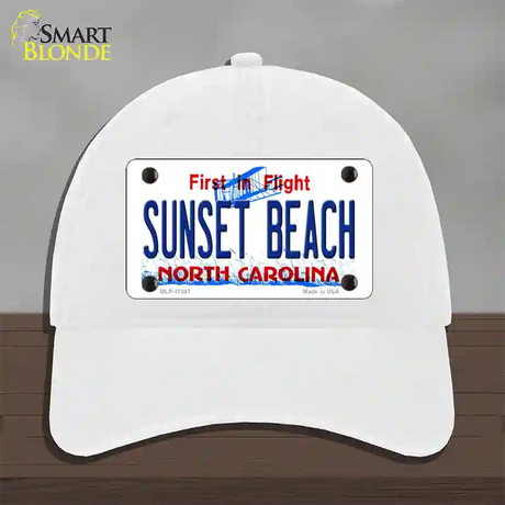 Sunset Beach North Carolina State Novelty License Plate Hat Unconstructed Cotton / White