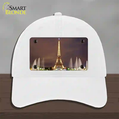 Eiffel Tower Night With Fountain Novelty License Plate Hat Unconstructed Cotton / White