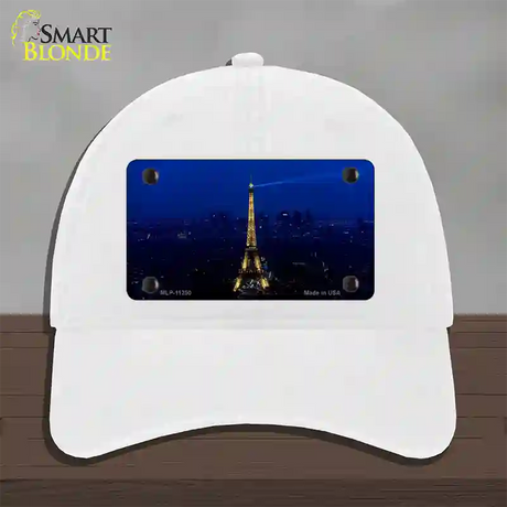 Eiffel Tower Night With City Skyline Novelty License Plate Hat Unconstructed Cotton / White