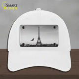 Eiffel Tower Black and White With Bird Novelty License Plate Hat Unconstructed Cotton / White