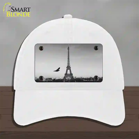 Eiffel Tower Black and White With Bird Novelty License Plate Hat Unconstructed Cotton / White