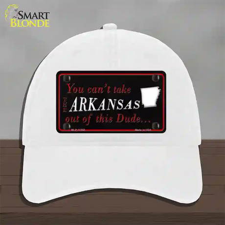 Arkansas Dude Novelty License Plate Hat Unconstructed Cotton / White