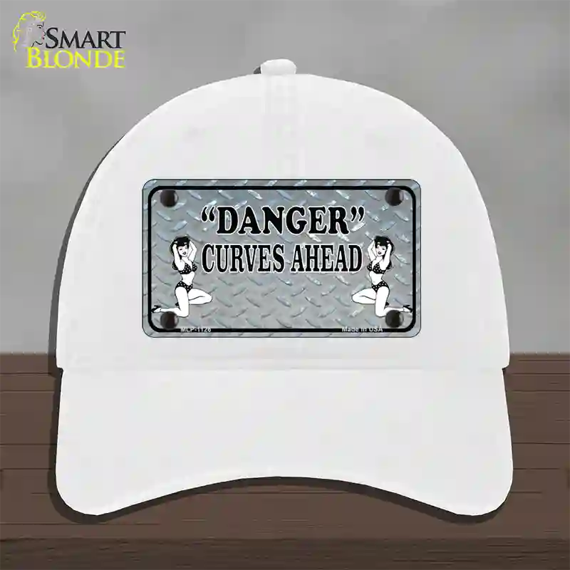 Danger Curves Ahead Novelty License Plate Hat Unconstructed Cotton / White