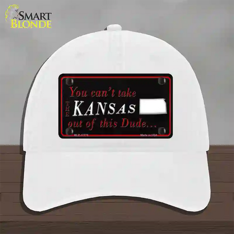 Kansas Dude Novelty License Plate Hat Unconstructed Cotton / White