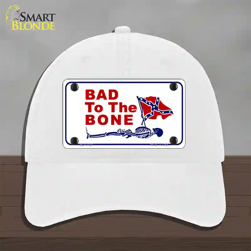 Bad To The Bone Novelty License Plate Hat Unconstructed Cotton / White