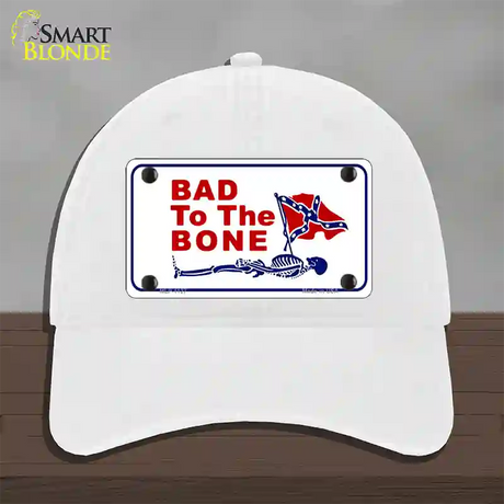 Bad To The Bone Novelty License Plate Hat Unconstructed Cotton / White