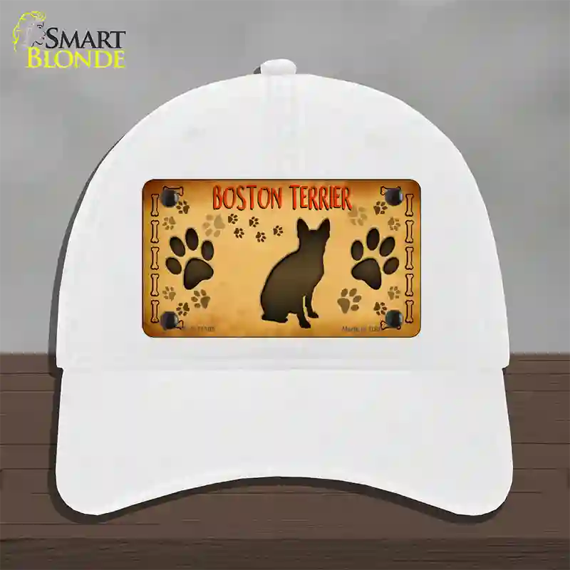 Boston Terrier Novelty License Plate Hat Unconstructed Cotton / White